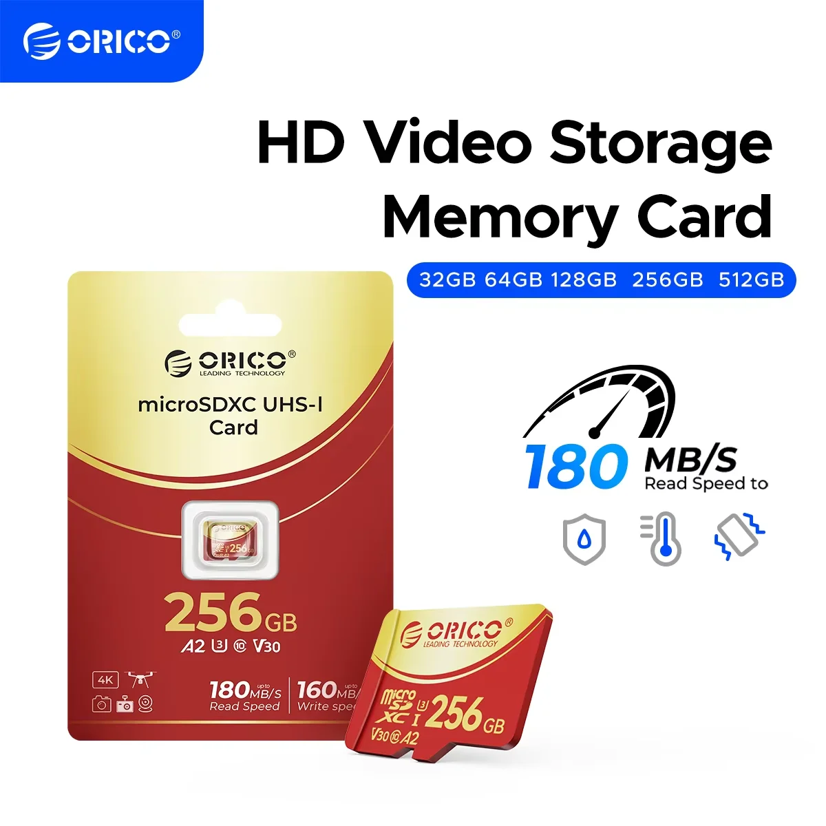 Tarjeta de memoria ORICO microSDXC UHS-I de 64 GB, 180 MB/s, recificación 4K UHD, U3, Class10, V30, A1, Micro SD para cámara de acción, cámara de salpicadero - imagen 2