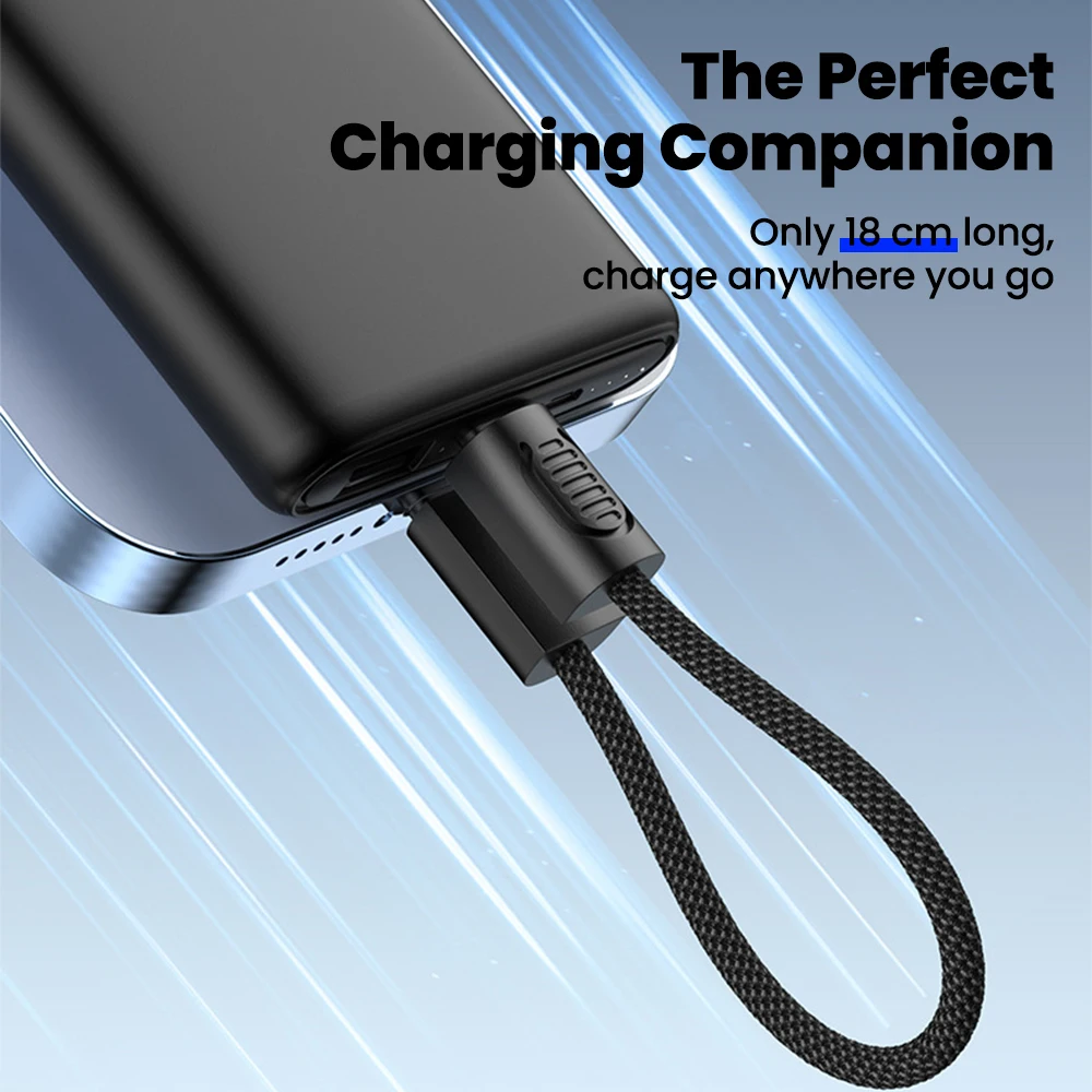 Cable USB tipo C corto de 18CM, Cable 2 en 1 con cordón para banco de energía, Cable cargador de USB-C de almacenamiento portátil PD60W para iphone 15 16 Samsung - imagen 5