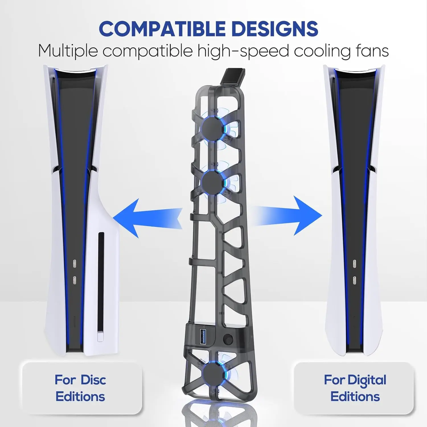 Ventilador de refrigeración con luz LED para PS5, sistema de refrigeración eficiente, ventiladores enfriadores silenciosos de 3 velocidades para PS5, accesorios delgados, edición Digital de disco - imagen 4