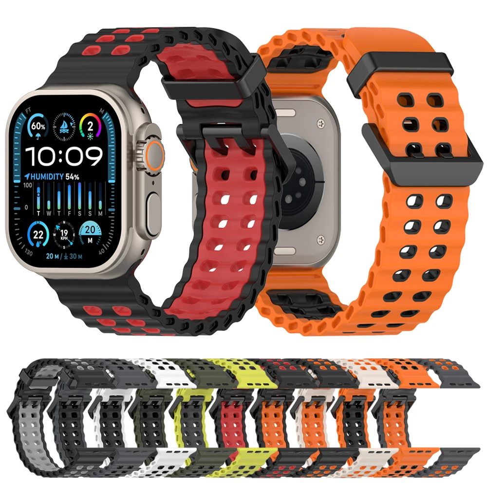 Sports Silicone Watch Strap For Apple Watch Ultra 2 49mm 46mm 45mm 44mm Watchband For iWatch Series 10 9 8 7 se Band Bracelet