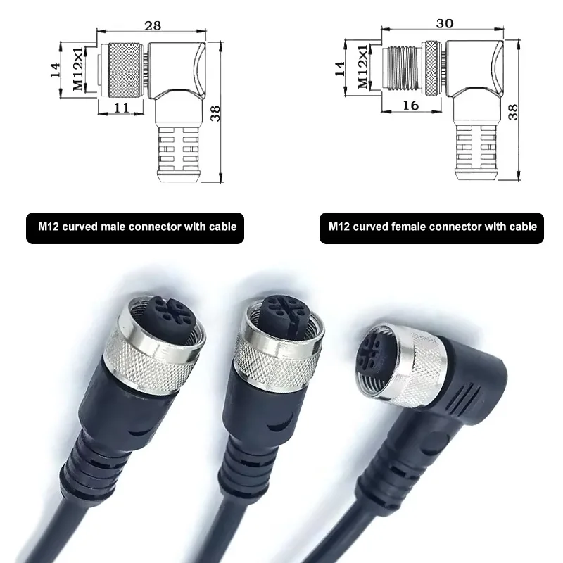 Cable de enchufe de aviación M12, 4 pines, 5 pines, 6 pines, 8 pines, 12 pines, cabeza recta macho hembra con Cable de 2 M, asiento de brida, conector de codo impermeable - imagen 3