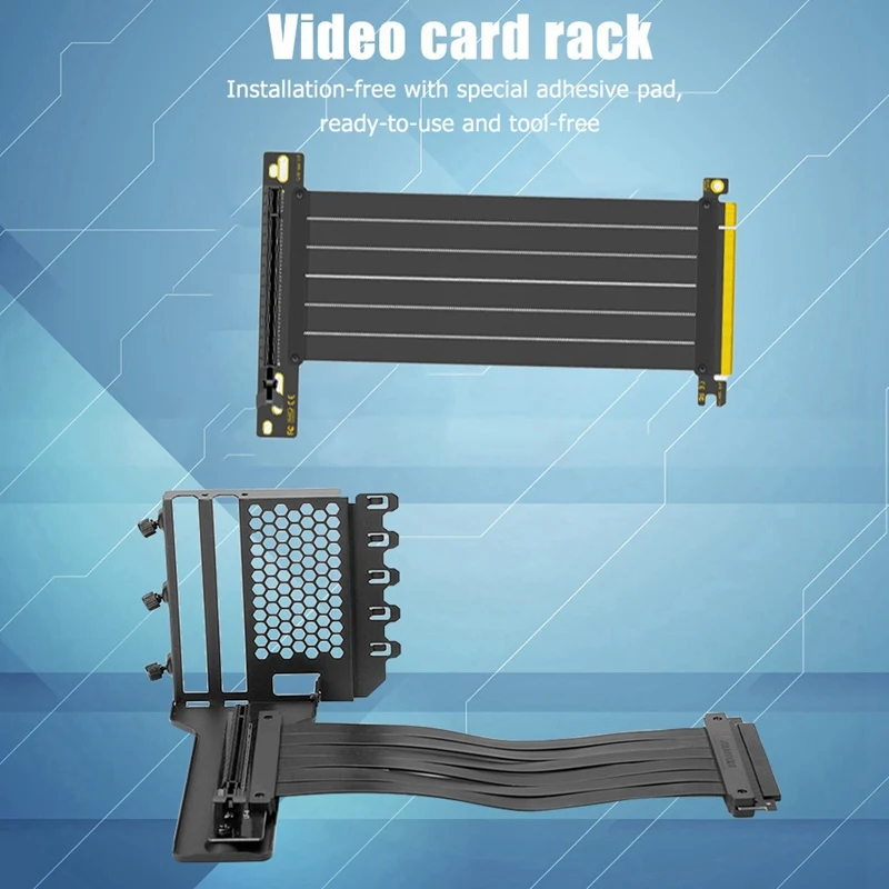 Un estante para tarjetas de video con una almohadilla adhesiva especial