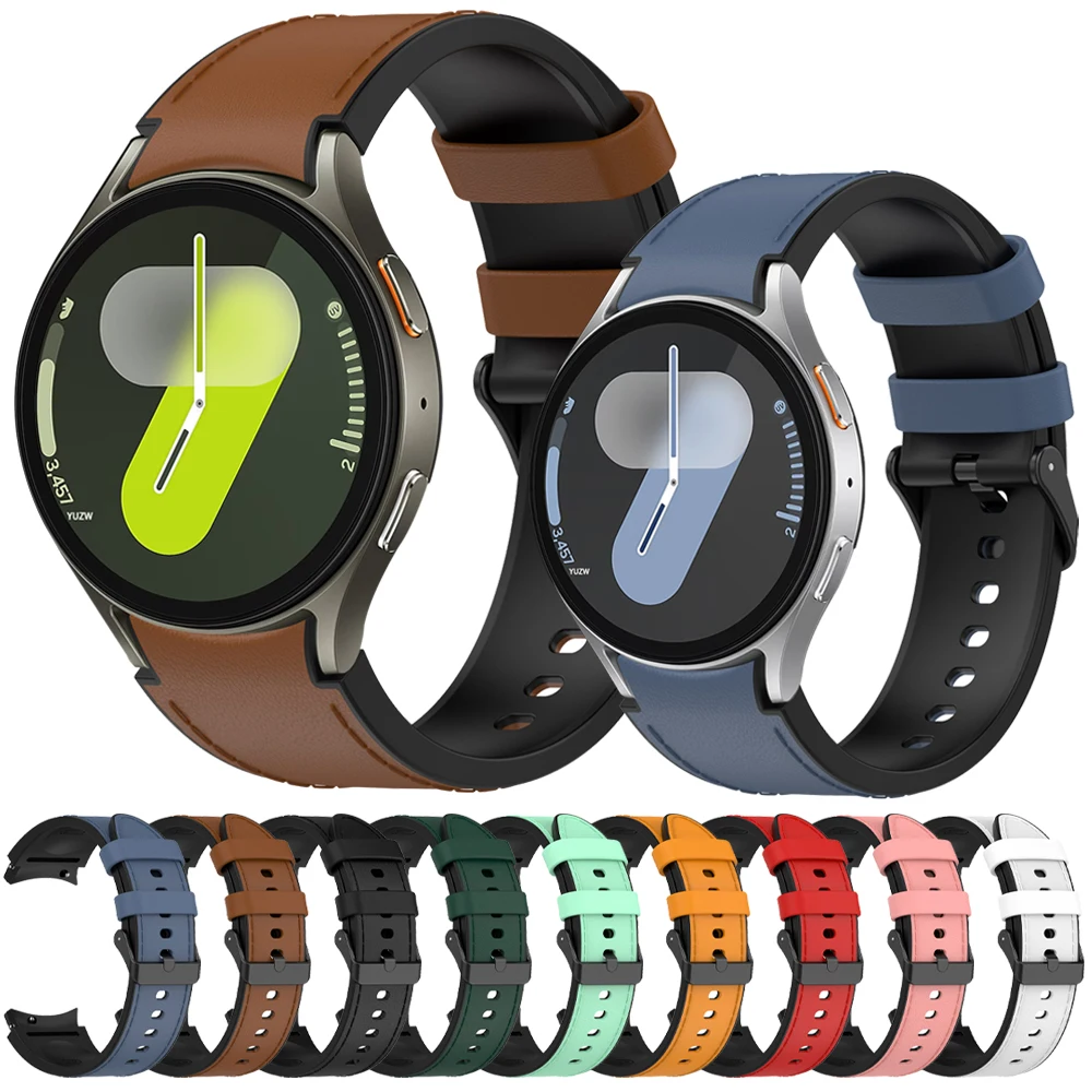 Bandas sin huecos para Samsung Galaxy Watch 7/ 7 LTE 44mm Watch6 4 5Pro 45mm 44mm 40mm Correa pulsera oficial de silicona de cuero suave