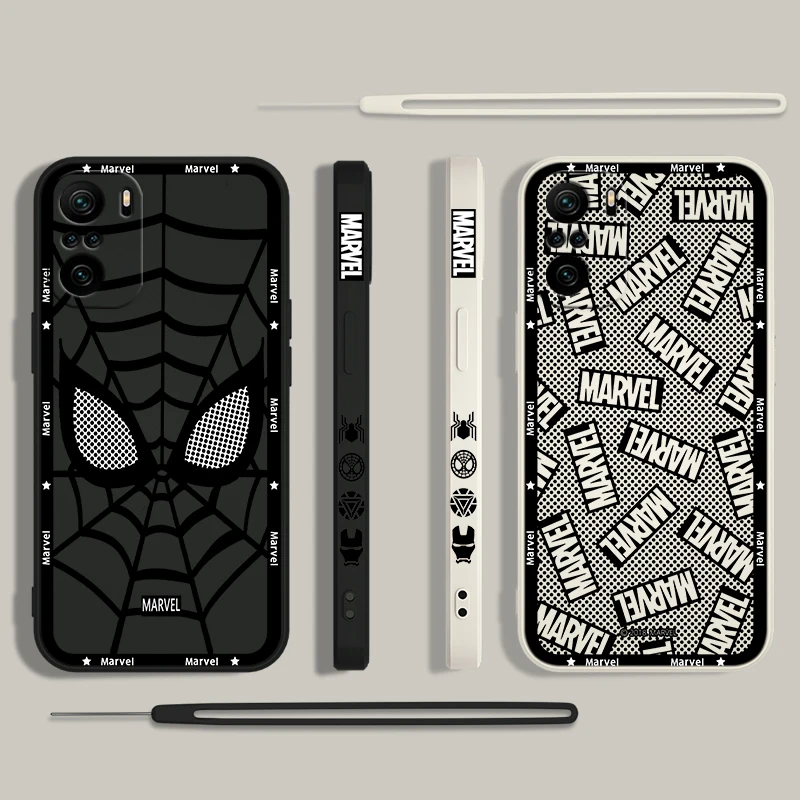 Marvel Spiderman Mask Logo para Xiaomi Redmi Note 13 12 12Pro 11 11S 11T 10S 10 Pro Plus 5G Liquid Left Rope Phone Case - imagen 3