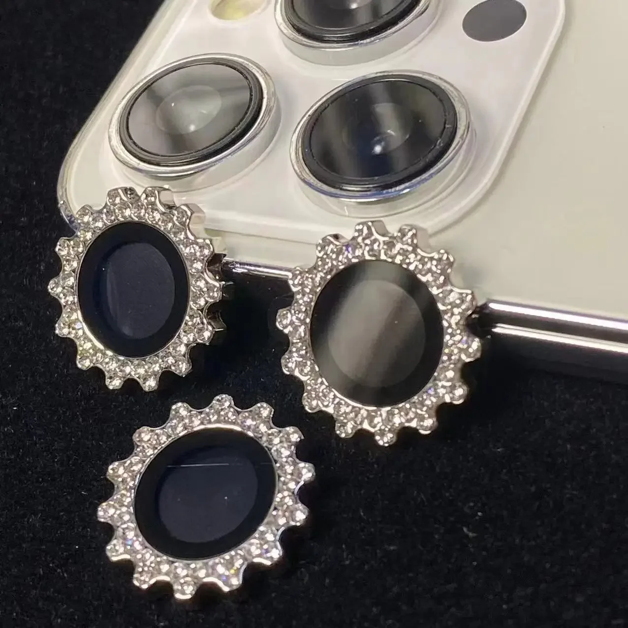 2-3 uds Protector de lente de cámara de diamante de cristal para iPhone 15ProMax 11Pro 14Plus 13pro 12Mini funda protectora de lente de cámara de cubierta completa - imagen 3