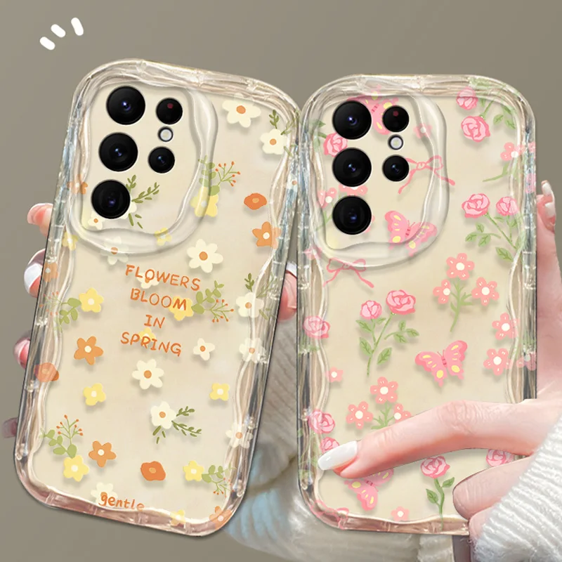 Colorful Flowers Clear 3D Wave Case For Samsung Galaxy A54 A34 A24 A14 A13 A53 A33 A73 A23 A52 A52S A32 A22 A12 A51 A71 Cover