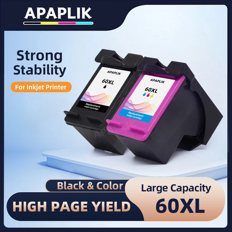 APAPLIK 60 60XL Cartucho de tinta de inyección de tinta de color remanufacturado premium para impresoras HP DeskJet D2530 D2545 F2430 F4224 F4440 F4480