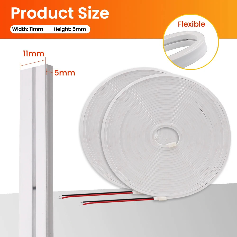 Tira de luces Led de neón de 24V 2835 IP67, cuerda de neón suave impermeable, luz naranja, rojo, azul, verde, blanco, rosa, amarillo para decoración del hogar - imagen 5