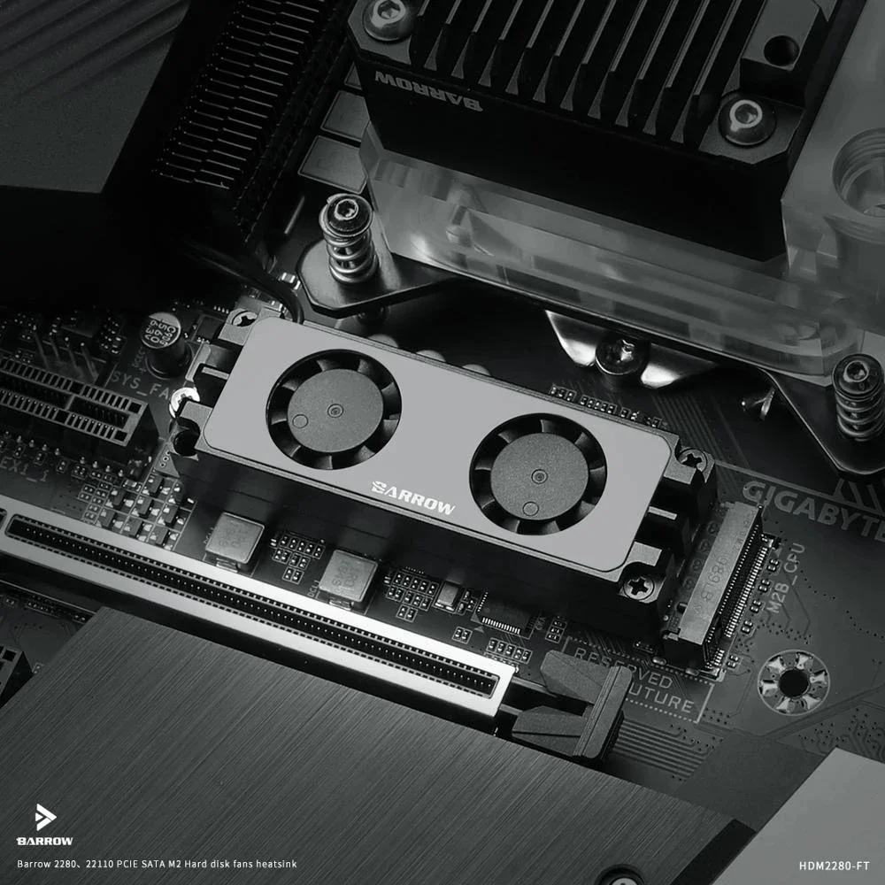 Barrow-enfriador de disco duro de estado sólido M.2, disipador térmico de ventilador turbo doble, Compatible con PCIE SATA 22110 2280 HDM2280-FT