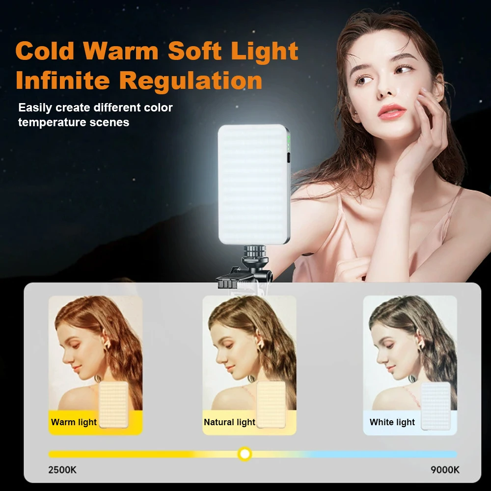 Luz portátil para Selfie, luz de relleno para teléfono, 3000mAh, recargable, luz para fotografía y vídeo, 120 LED, 2500K-9000K, regulable para Vlog en vivo - imagen 2