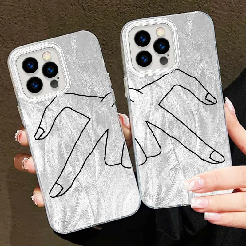 Línea pareja moda para Apple iPhone 16 16E 15 14 13 12 11 8 XS X Pro Max textura de plumas funda de teléfono