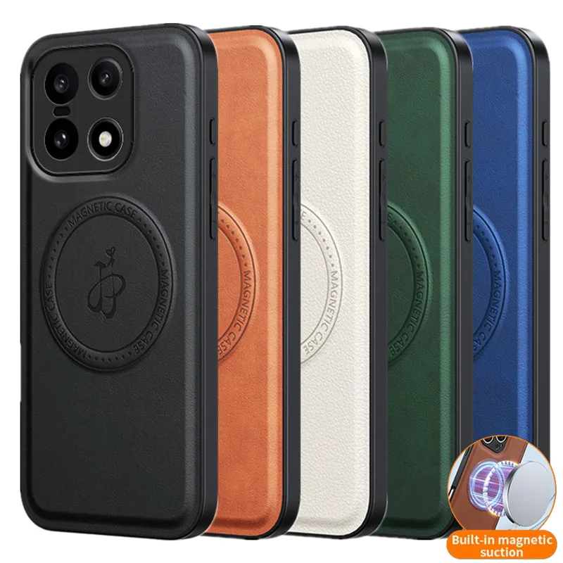 Funda magnética de carga inalámbrica de cuero PU para OnePlus 15 5G, funda protectora trasera dura, Fundas