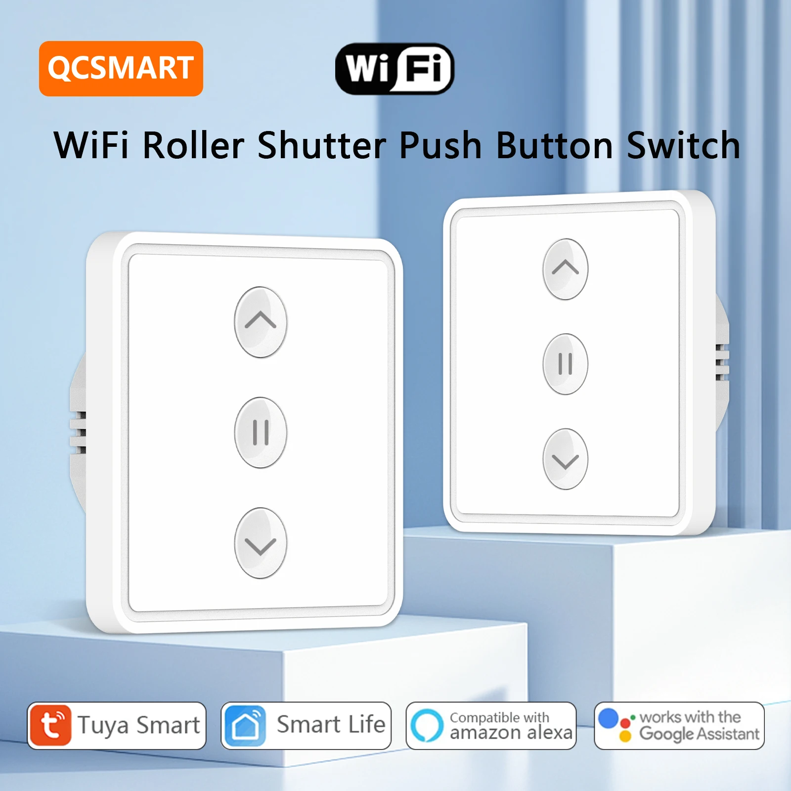 QCSMART Tuya Smart Life cortinas de persiana enrollable interruptor de botón 80*80 Panel Control remoto por voz a través de asistente de Google Alexa