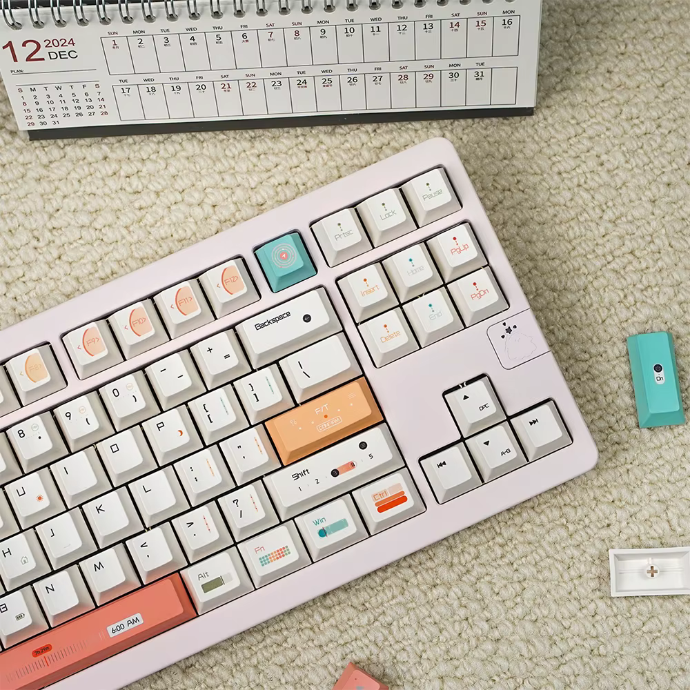 Teclas de Radio 144 teclas, sublimación de tinte, perfil de cereza, teclas PBT, color blanco roto para teclado mecánico MX 64/96/104/108 - imagen 4