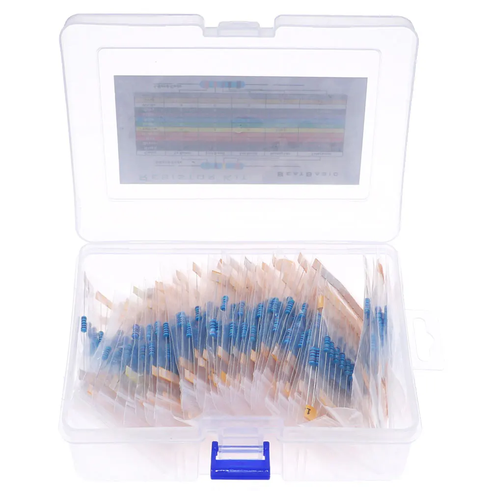 1/8W 1/4W 1/2W 1W 2W Kit surtido de resistencias de película metálica Caja 1% Paquete de resistencias de componentes electrónicos - imagen 4