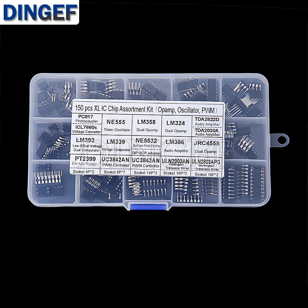 150 unids/caja circuitos integrados Chips en caja PC817 NE555 LM358 JRC4558 LM393 LM339 aparatos de reparación enviar Clip enviar adaptador