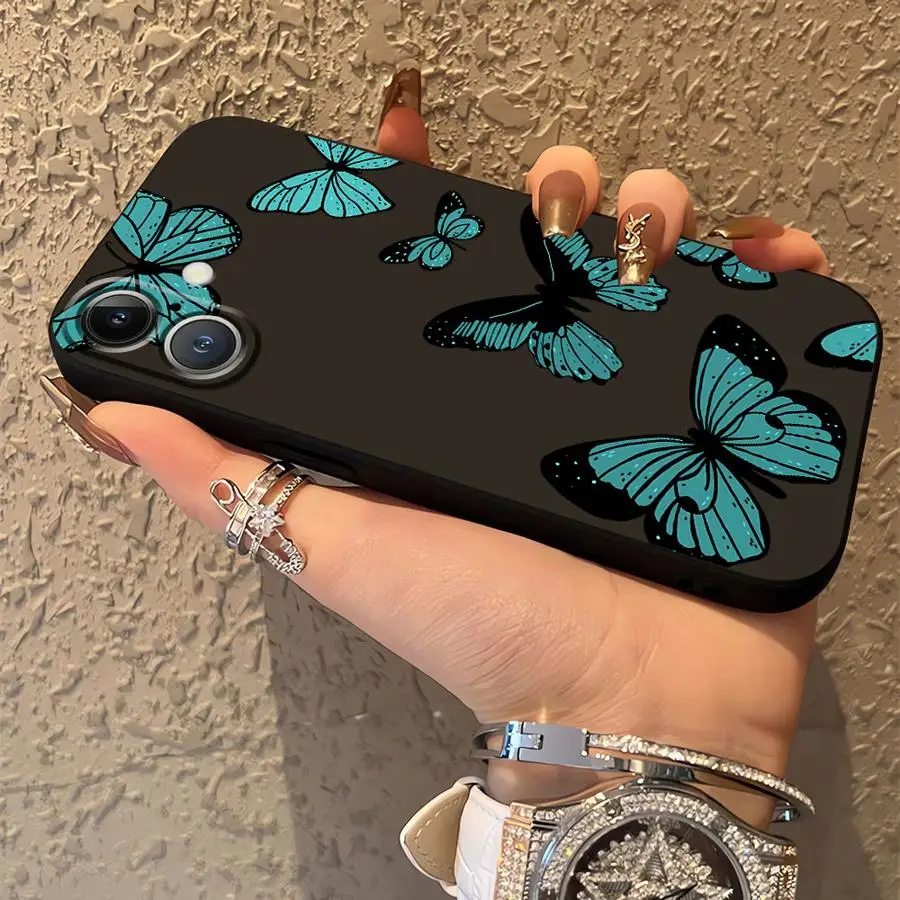 Funda de mariposas coloridas para iPhone XS Max 13 12 11 17 Pro Max 17Air 7 8 15 16 14 Plus XR, funda de teléfono suave negra - imagen 3