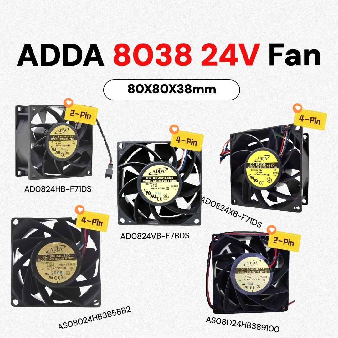 ADDA Ventilador Refrigeración 80mm 24V Doble Bolea Roamento – 80x80x38mm - imagen 5