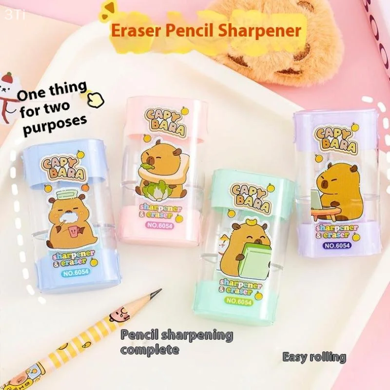 Sacapuntas Manual 2 en 1 de capibara de dibujos animados creativos, borrador, papelería bonita para niños, regalo, útiles escolares para estudiantes, 4 Uds. - imagen 5