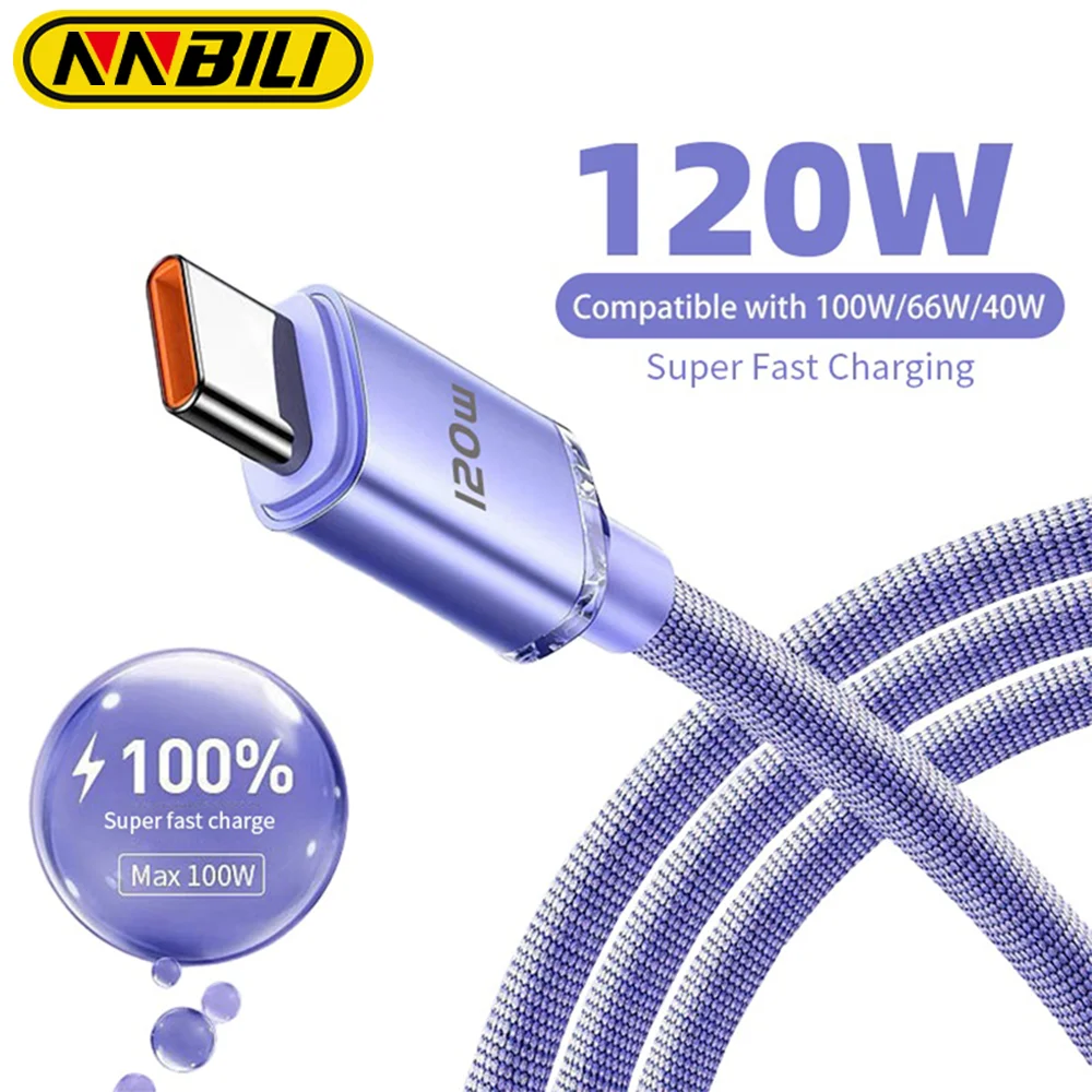 NNBILI 120W tipo C a tipo C Cable cargador súper rápido Cable de carga rápida USB C Cables cargador de teléfono para Samsung Xiaomi Huawei