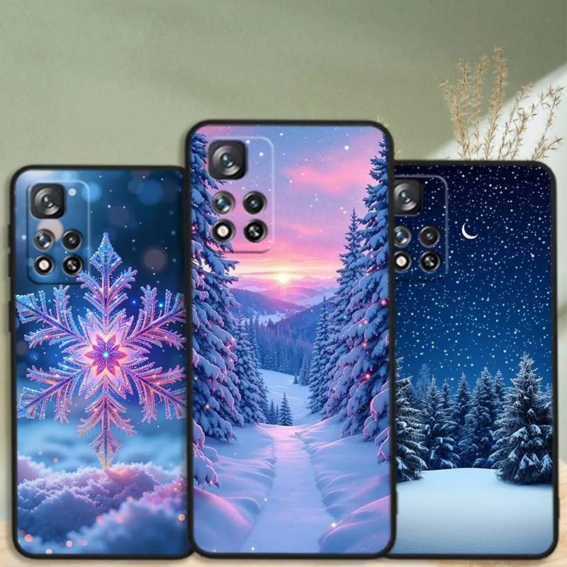Escena de nieve de invierno para Xiaomi Redmi Note 14 14S 13 12S 12R 12T Lite Pro Plus Max 5G 4G funda de teléfono negra