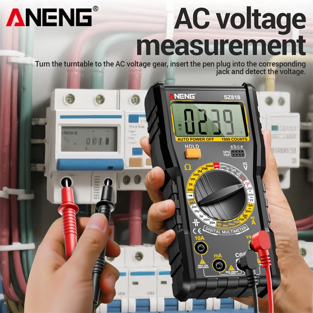 ANENG SZ818 Multimetro Digital Inteligente Pruebador Profesional Automotriz AC / DC Voltaje Corriente Resistencia Condensador Corriente Detector de Trío Eléctrico Herramientas Electricista - imagen 2