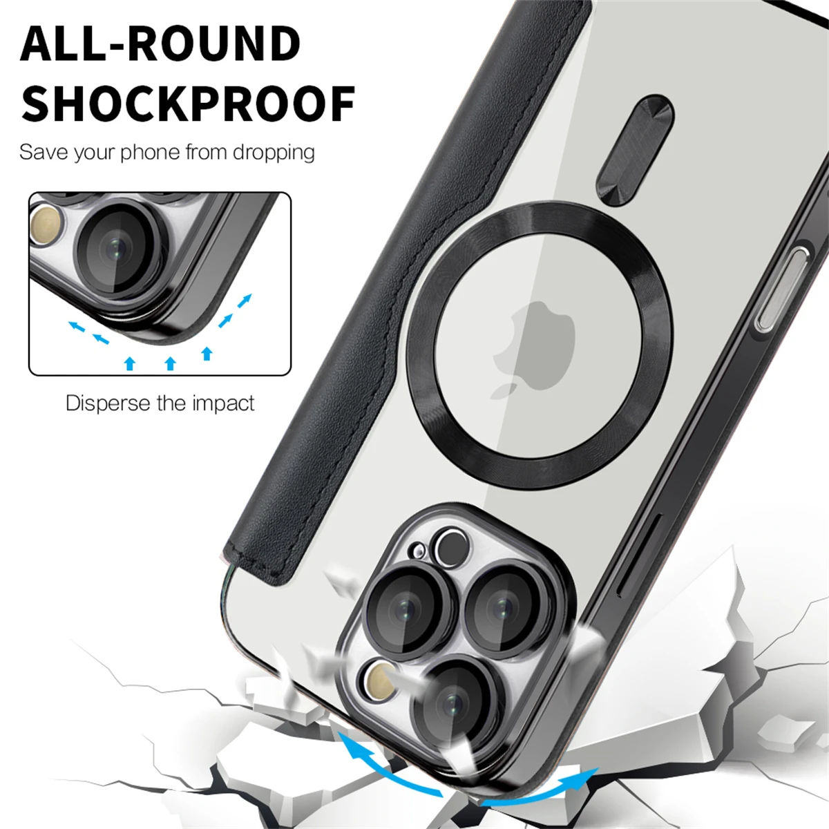 Funda de cuero con tapa chapada de lujo para iPhone 16, 15, 14, 13, 12, 11 Pro Max Plus, funda protectora de carga inalámbrica MagSafe magnética - imagen 5