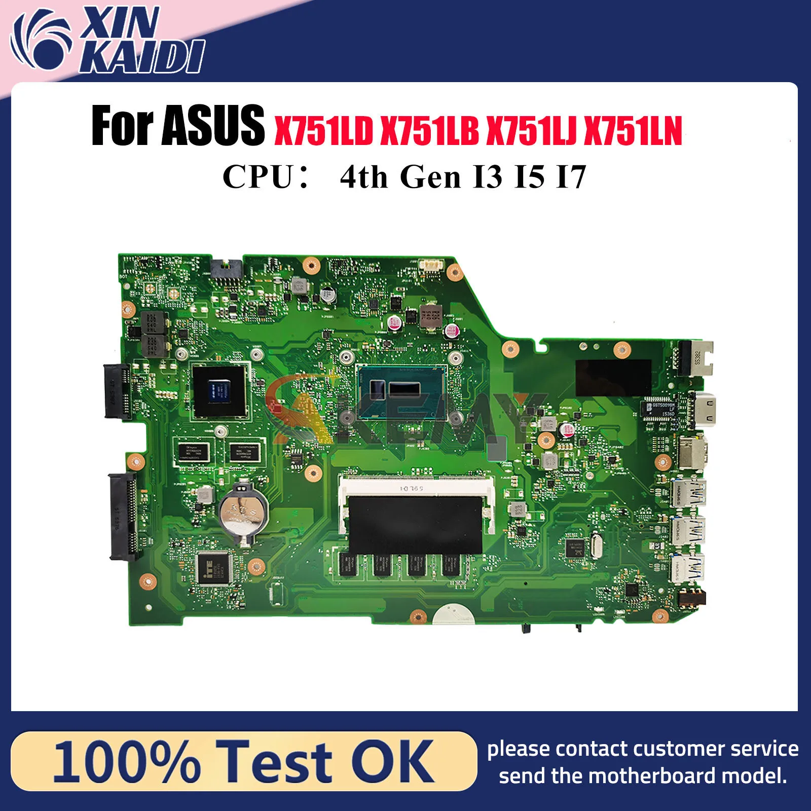 Placa base para ordenador portátil X751LD para ASUS X751LB X751L X751LKB X751LDV A751L X751LK X751LJ K751L F751L X751LN placa base con CPU I3 I5 I7