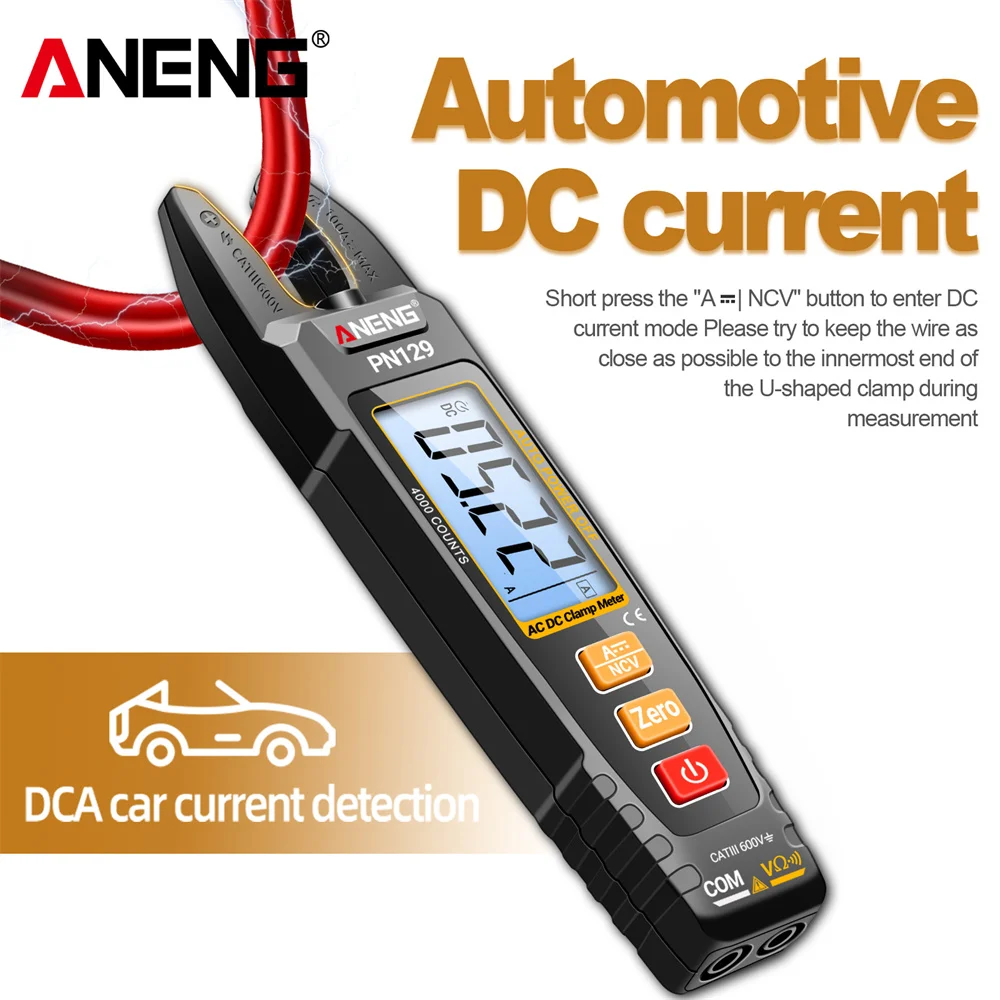 Medidor Digital de abrazadera en U ANENG PN129, amperímetro 100A AC/DC 600V NCV, multímetro de rango automático de inducción, herramienta de electricista DIY de 4000 recuentos - imagen 5
