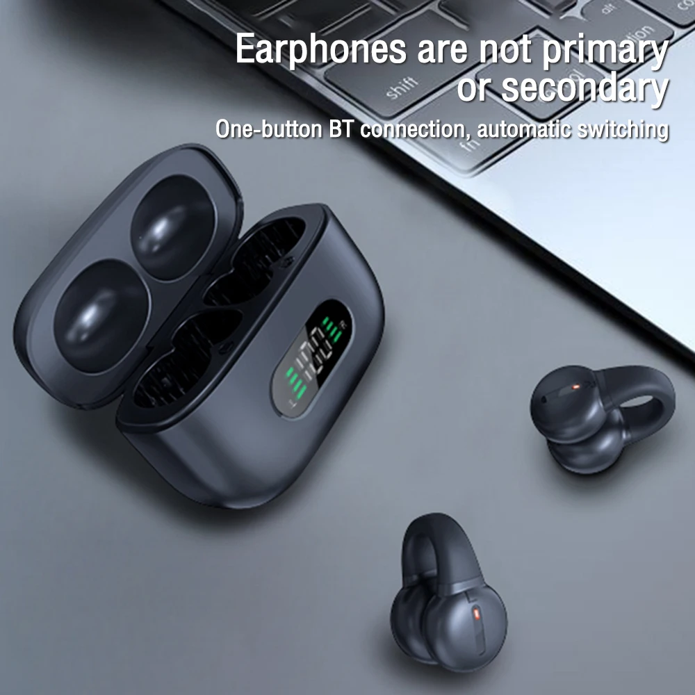 Auriculares inalámbricos con Clip para la oreja, audífonos deportivos TWS con Bluetooth y micrófono, HD, llamadas, pantalla Digital LED - imagen 2