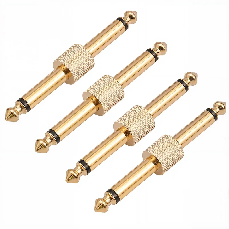 Acoplador de pedalera chapado en oro, enchufe de soldadura macho a macho de 6,35 mm para conectar pedales de efectos de guitarra sin cables - imagen 2