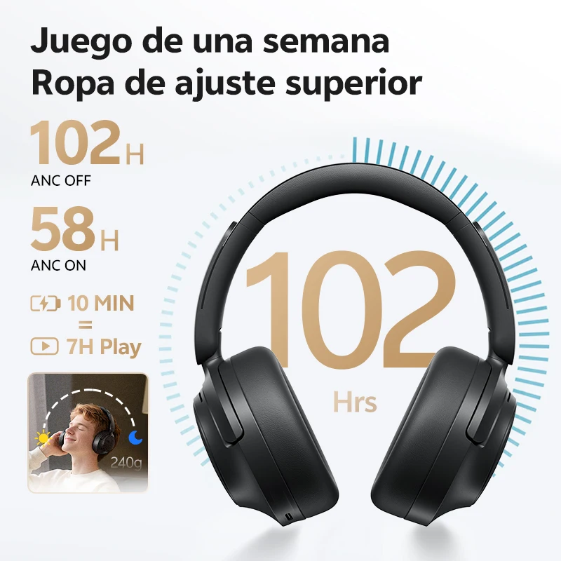QCY-auriculares por encima de la oreja, cascos con sonido espacial LDAC de alta resolución, H3S -56dB, inalámbricos ANC adaptables, Bluetooth 6,0, doble controlador 102H - imagen 5