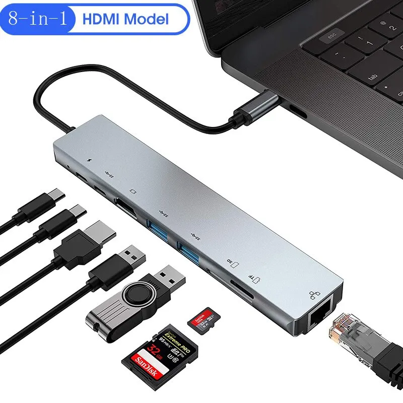 8 en 1 USB C HUB tipo C divisor 4K Thunderbolt 3 estación de acoplamiento adaptador de ordenador portátil para Macbook Air M1 iPad Pro RJ45 HDMI ordenador - imagen 5