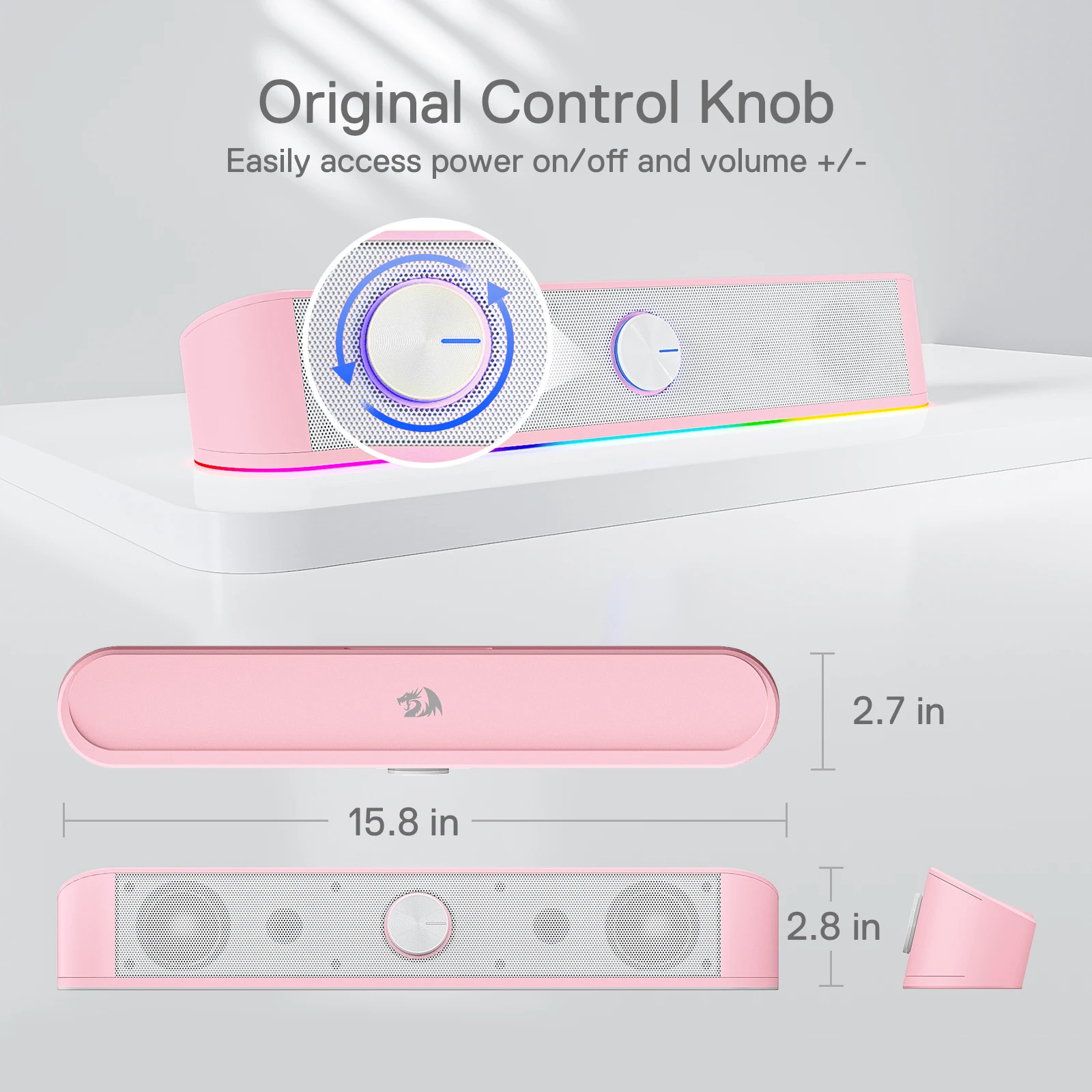Redragon-Barra de sonido RGB GS560 para escritorio, altavoz de ordenador de 2,0 canales con Audio RGB dinámico - imagen 5