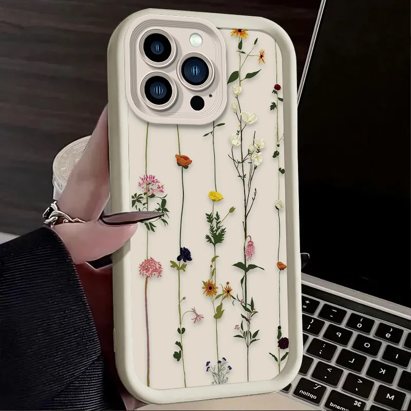 Colorful Flowers Grass Phone Case For iPhone 17 Air 16 16E 15 14 13 12 11 Pro Max X XS X S Max XR SE 2020 SE4 7 8 Silicone Cover - imagen 4