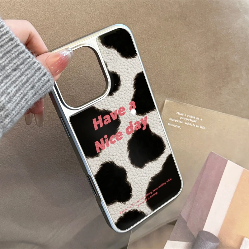 Funda de teléfono con textura de cuero "have un buen día" con estampado de vaca para iPhone11/12/13/14/15/16/43 Pro Max AIR PLUS - imagen 5
