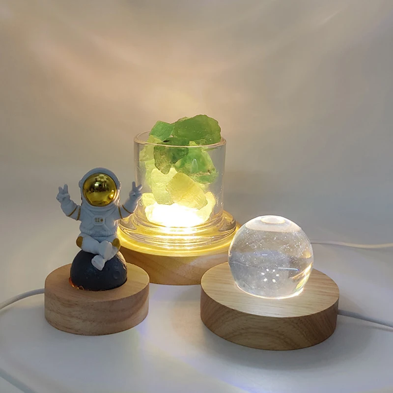Luces decorativas de escritorio de madera, Base de luz, luz nocturna, pantalla Led Usb de madera, soporte de exhibición, lámpara, adorno artístico - imagen 3