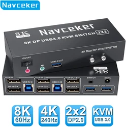 KVM Switch Navceker 4K 240Hz DisplayPort 2.0 USB 3.0