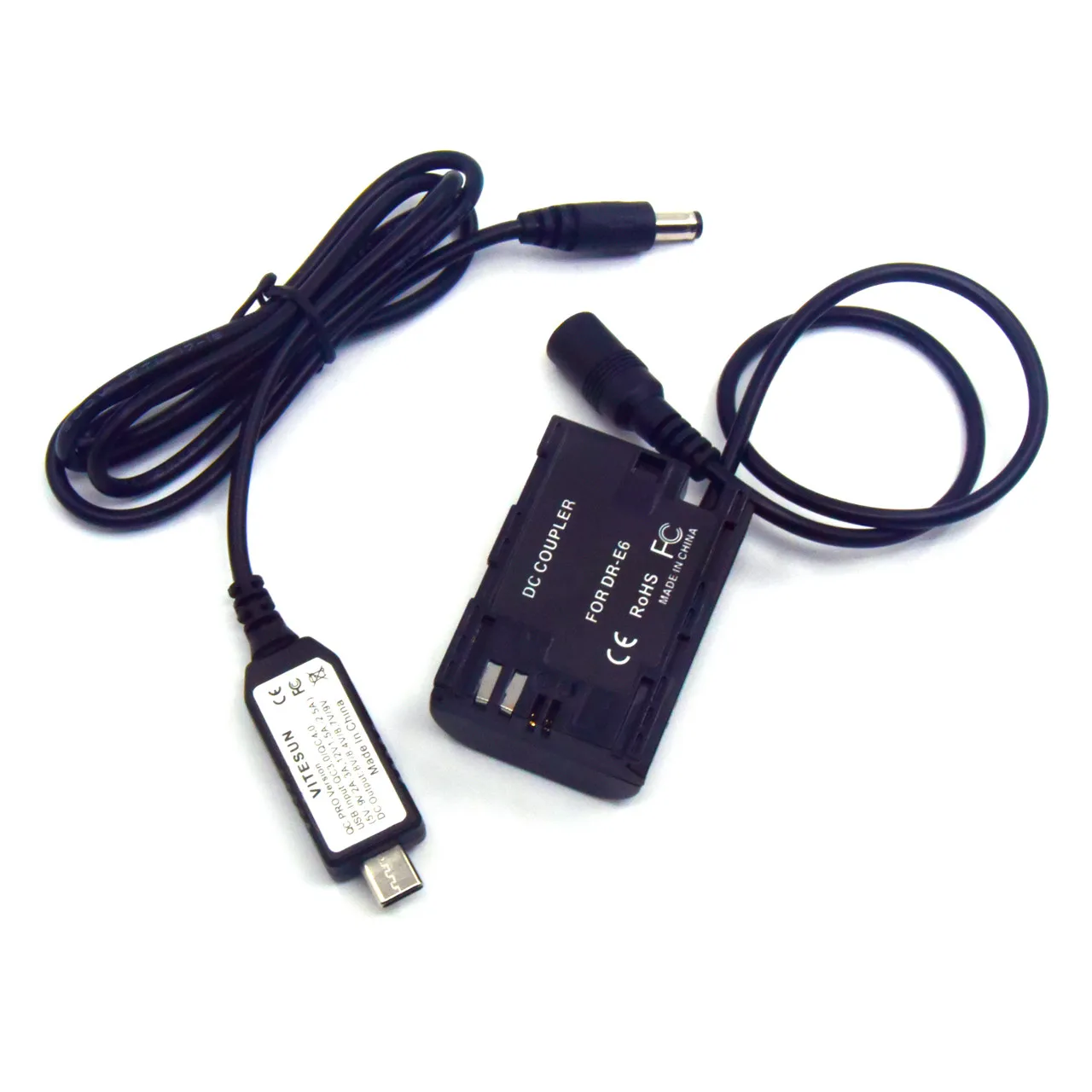 Adaptador de batería falsa DR-E6 LP-E6 + Cable USB C PD 8V para Canon EOS 5DS 5D Mark IV III II 6D 80D 70D 60Da 90D luz Led - imagen 2