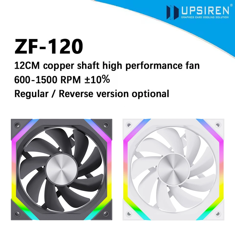 UPSIREN ZF-120 ventilador con cubierta de ordenador 12cm ARGB 4Pin PWM ventilador de refrigeración silencioso 12V gran volumen de aire 45CFM/600-1500RPM utiliza 26 cuentas de lámpara