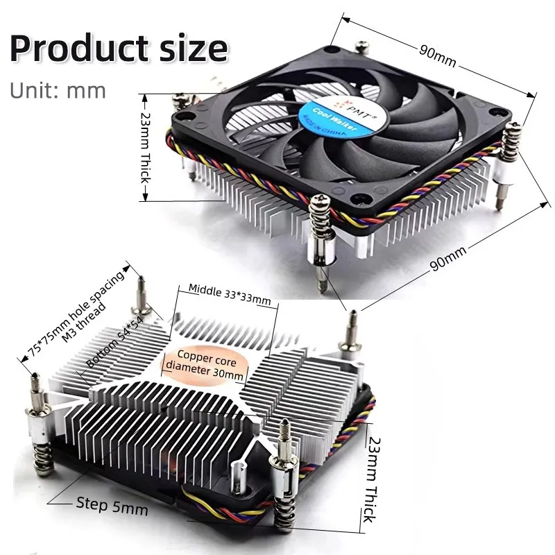 Radiador de CPU de ordenador Industrial ultrafino 1U, máquina todo en uno NAS 1151 1155, núcleo de cobre HTPC, ventilador de refrigeración ultrasilencioso de 4 cables - imagen 5
