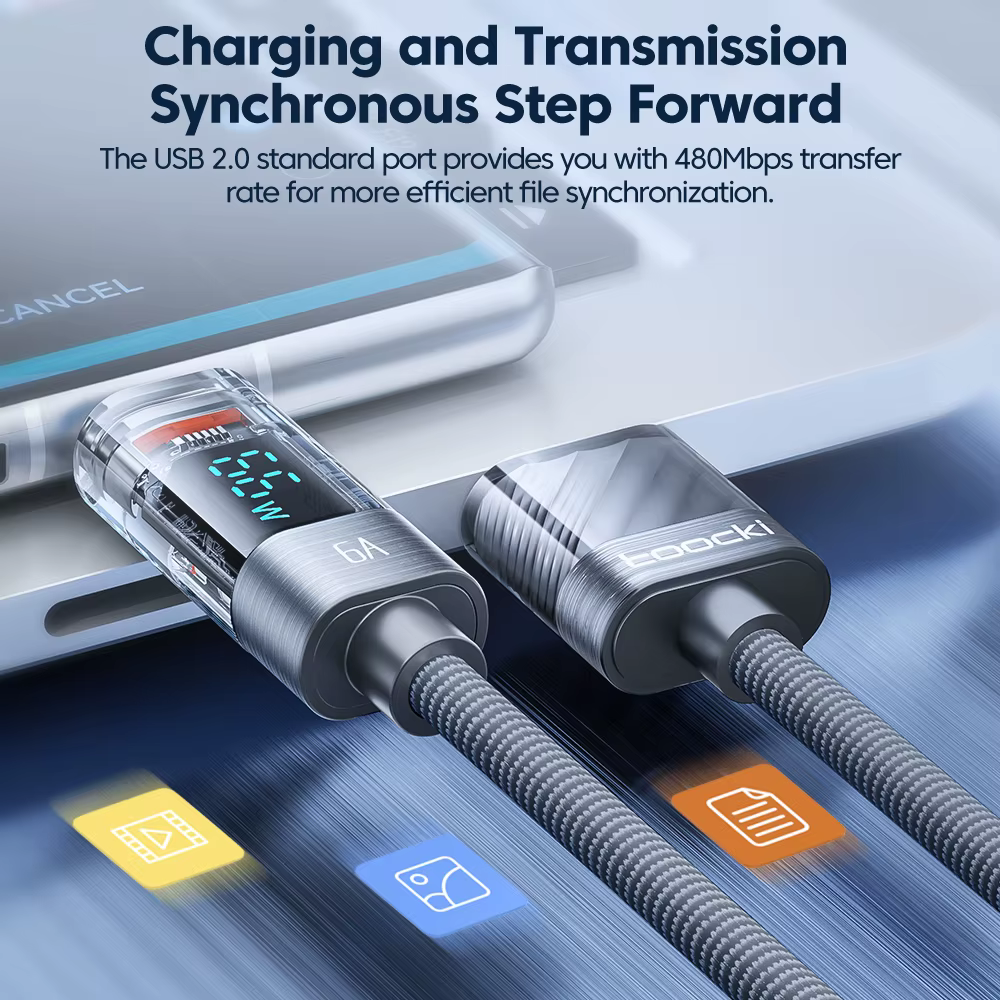 Toocki-Cable USB tipo C 6A para Huawei Mate 40 Pro, cargador de carga rápida de 66W, Cable USB A a USB C para Xiaomi 13 Oneplus Realme Oppo - imagen 5