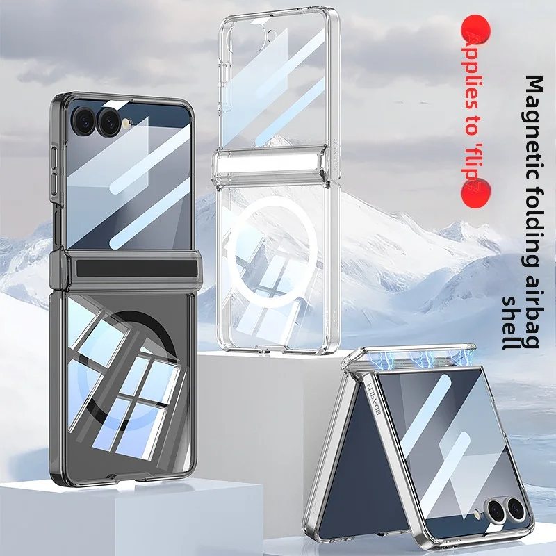 Para Samsung Galaxy Z Flip 7 funda suave airbag transparente bisagra media magnética Magsafe funda protectora trasera para Z Flip 7 Shell
