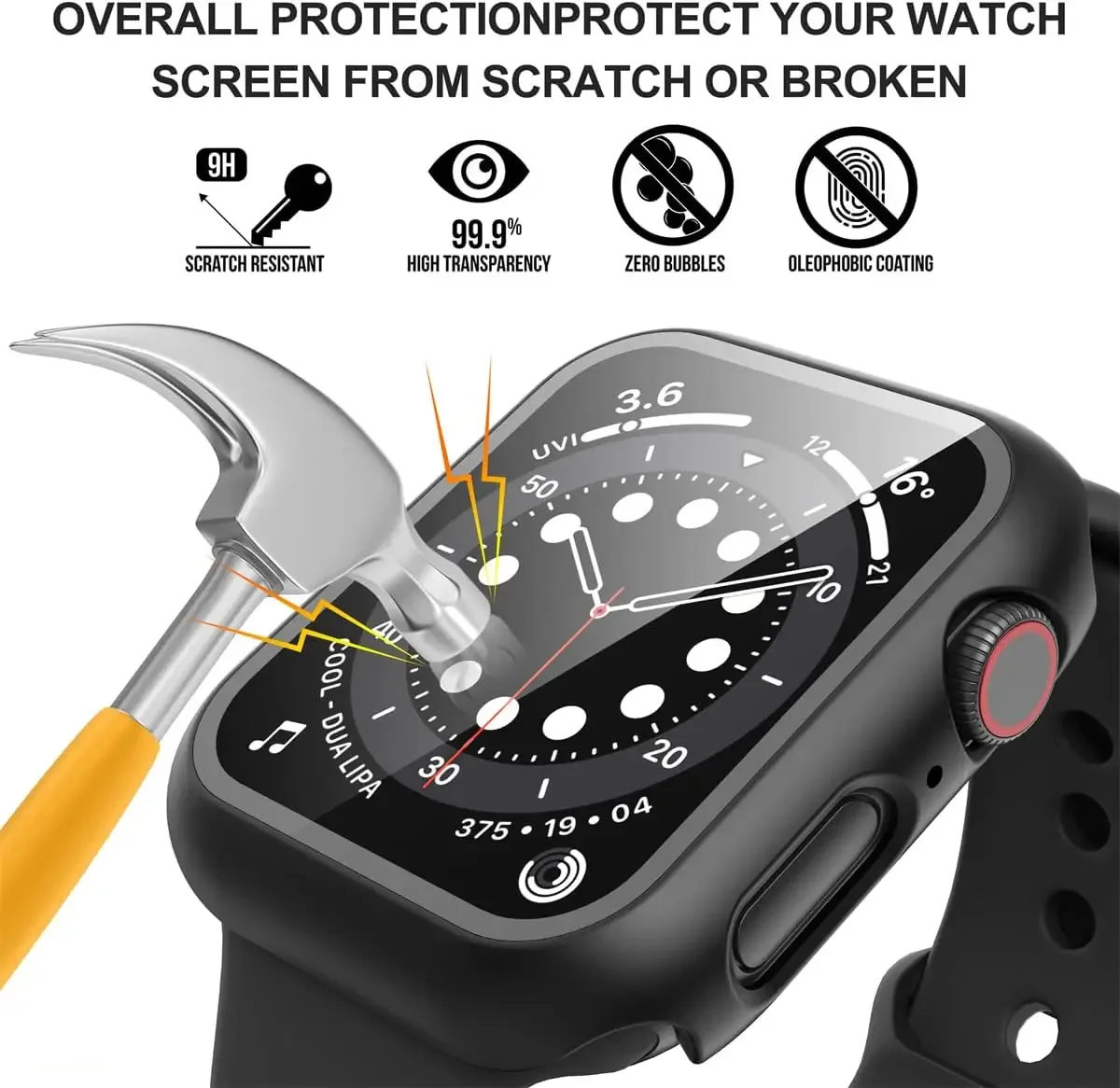 Vidrio templado + fundas para Apple Watch 44mm 45mm 41mm 40mm accesorios cubierta protectora de pantalla de PC iwatch Series 4/5/6/7/8/9/SE - imagen 4