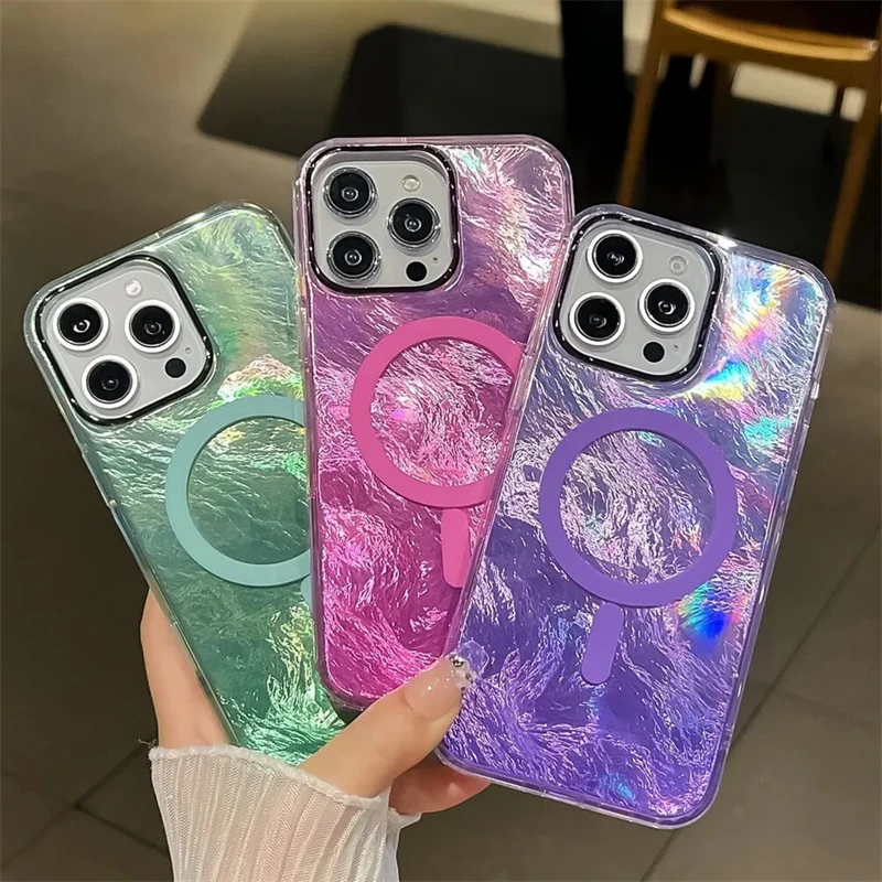 Funda magnética con textura glacial degradada para Magsafe IPhone 17 Air 16 15 14 13 12 Pro Max Plus 17Pro 16Pro 17Air Mag cubierta segura - imagen 3