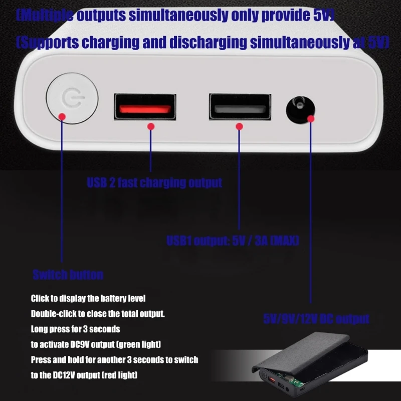 Carcasa de banco de energía USB Dual, carcasa DIY de 5V con 7 ranuras, fundas de soporte 18650, caja de almacenamiento de carga de batería, adaptador de 5,5x2,1mm, 4,0x1,7mm, 3,5x1,35 - imagen 4