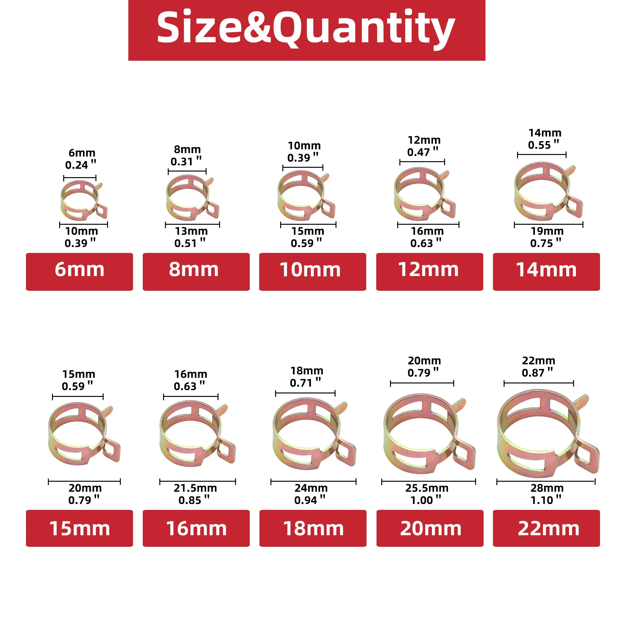 75/90/155 Uds. Abrazadera de manguera con Clip de resorte para coche y camión, abrazadera de tubo de agua y aceite de combustible, Kit surtido de sujetadores de manguera japoneses - imagen 2