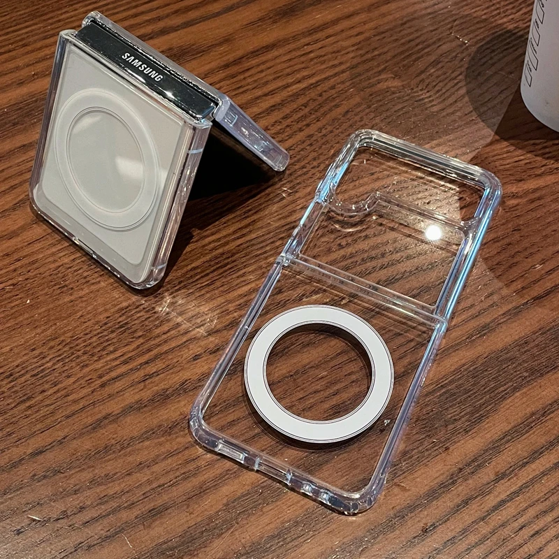 Funda de teléfono MagSafe para Samsung Galaxy Z Flip 5 4, carcasa trasera suave con cargador magnético