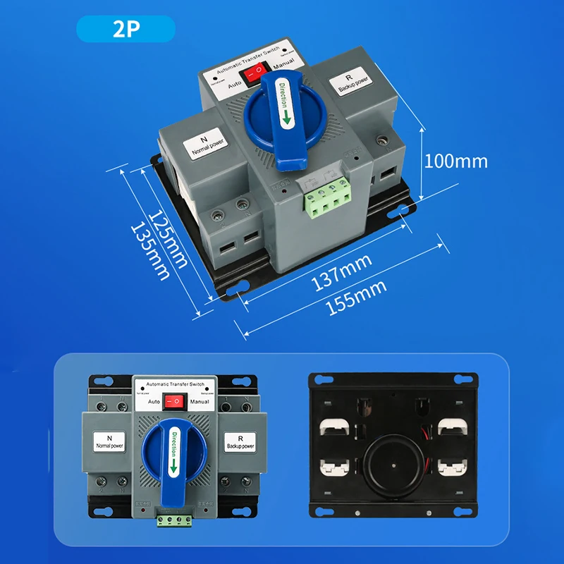 Interruptor de transferencia automática ATS 2P 63A 220V 110V interruptor de cambio Manual de doble potencia disyuntor en miniatura - imagen 5