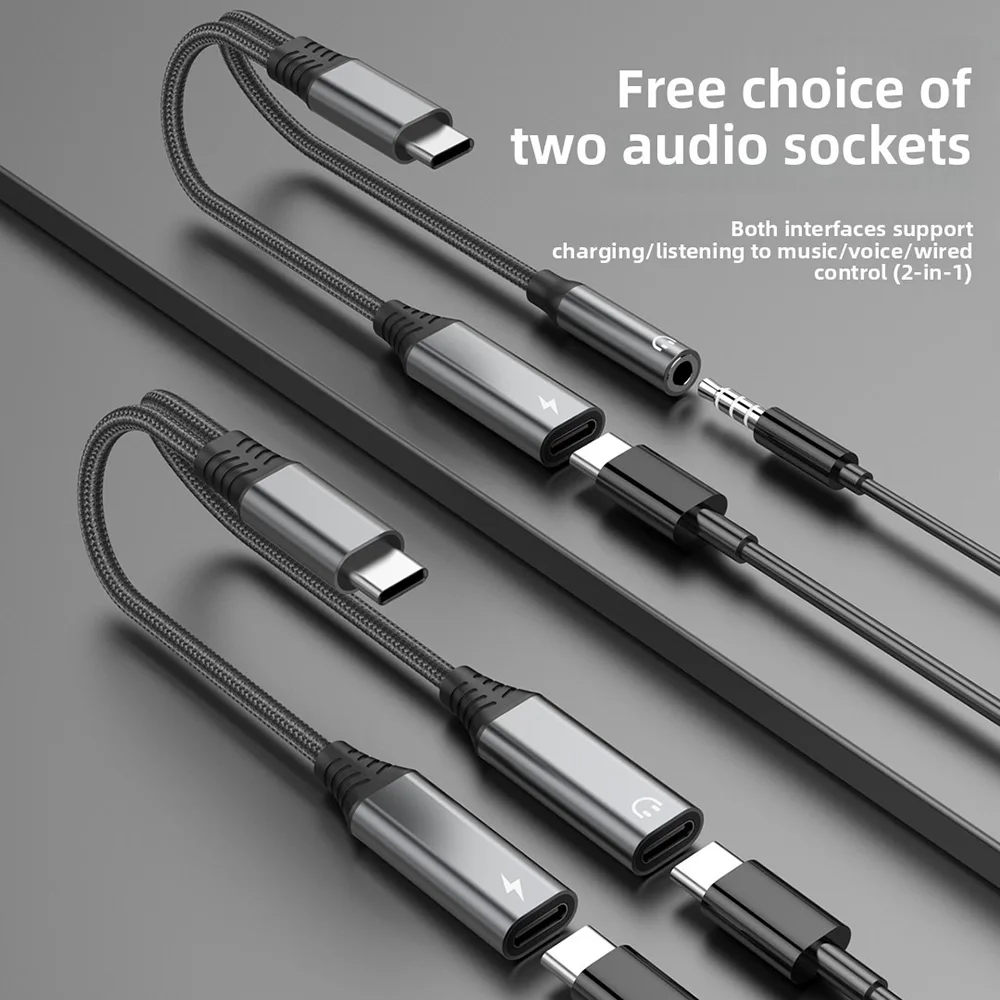 Nuevo Cable adaptador 2 en 1 tipo C a 3,5 MM para Samsung S25 Ultra Note Xiaomi 15 iPhone Huawei conector de carga rápida divisor de auriculares - imagen 2